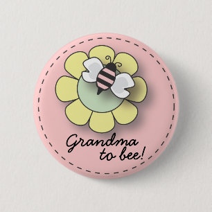 Macaron Rond 5 Cm Abeille de bébé dans la grand-maman rose au Pin 