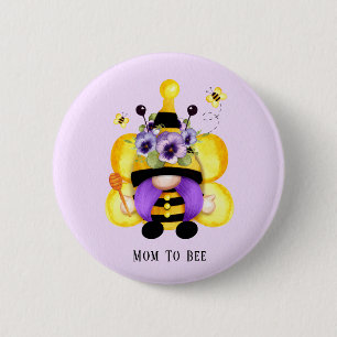 Macaron Rond 5 Cm Abeille Gnome Violet Jaune Baby shower Maman À Êtr