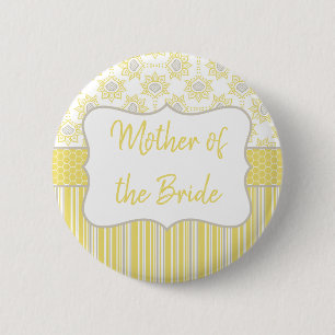 Macaron Rond 5 Cm Abeille Jaune et Gris Mère géométrique de la marié