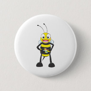 Macaron Rond 5 Cm Abeille mignonne jouant le cube coloré