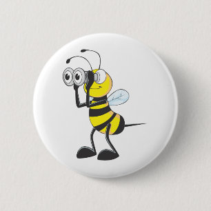 Macaron Rond 5 Cm Abeille mignonne tenant des jumelles regardant