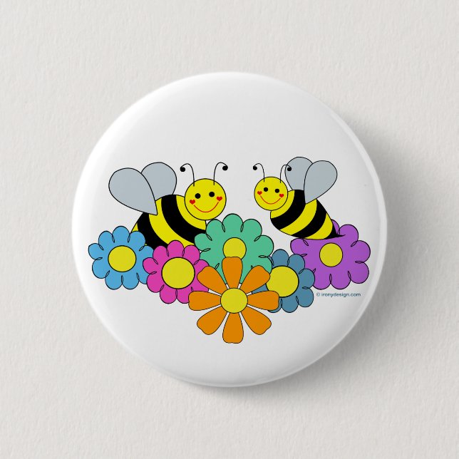 Macaron Rond 5 Cm Abeilles et fleurs (Devant)