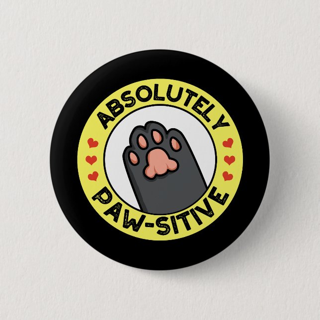 Macaron Rond 5 Cm Absolument Pawsitive Funny Paw Pun Dark BG (Devant)