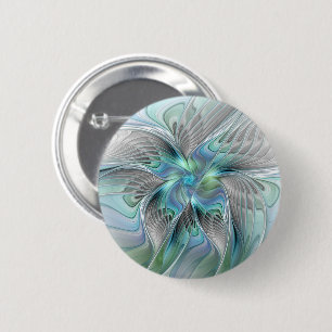 Macaron Rond 5 Cm Abstrait Bleu Vert Papillon Imaginaire Fractal Art