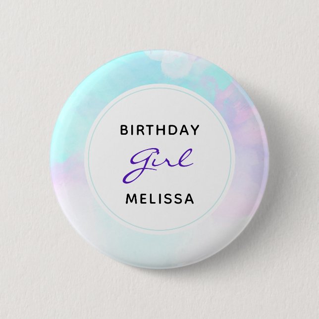 Macaron Rond 5 Cm Abstrait moderne Pastel Bleu & Violet Fille d'anni (Devant)