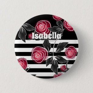 Macaron Rond 5 Cm Abstrait moderne roses rouges feuilles