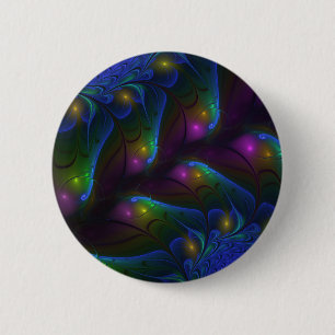 Macaron Rond 5 Cm Abstrait Moderne Trippy Fractal Lumineux Coloré