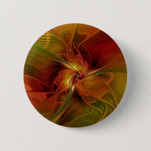 Macaron Rond 5 Cm Abstrait Rouge Orange Brown Vert Fractal Art Flowe