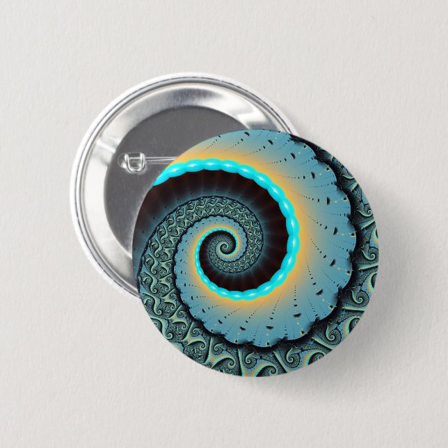 Macaron Rond 5 Cm Abstraite spirale d'art fractal bleu turquoise ora (Devant & derrière)