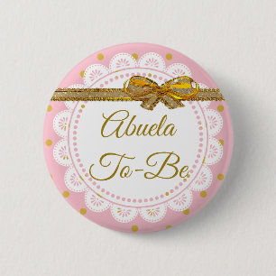 Macaron Rond 5 Cm Abuela à être rose de baby shower et bouton d'or