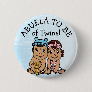 Macaron Rond 5 Cm Abuela sera de Twins, Baby shower hispanique