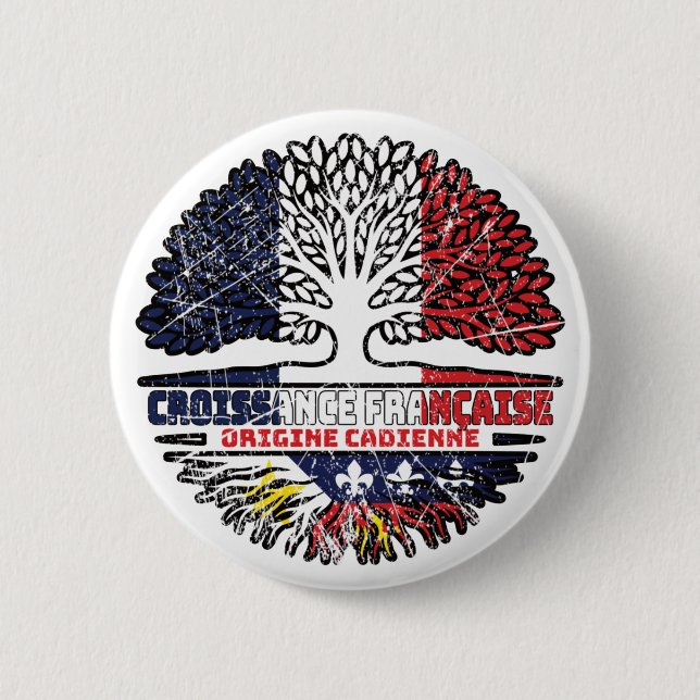 Macaron Rond 5 Cm Acadien Cajun France Arbre Drapeau (Devant)