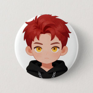 Macaron Rond 5 Cm Accessoire Anime Garçon Chibi Mignon Cheveux Rouge