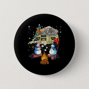Macaron Rond 5 Cm Accueil Pour Les Vacances De Noël Snowman Camping