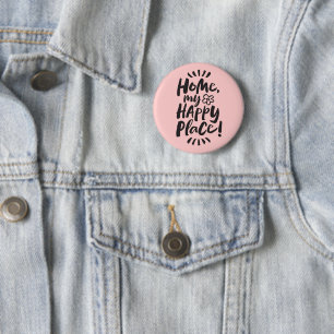 Macaron Rond 5 Cm ACCUEILLE mon Happy Place ! Typographie rose - Cor