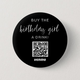 Macaron Rond 5 Cm Acheter Birthday Girl A Drink QR Code Venmo Black