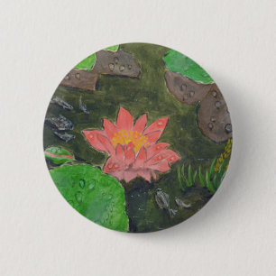 Macaron Rond 5 Cm Acrylique sur toile, fleur de nénuphar rose