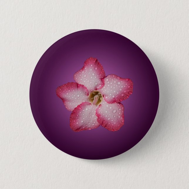 Macaron Rond 5 Cm Adénium Fleur Rose Flore Dégradé Violet (Devant)