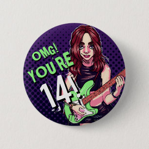 Macaron Rond 5 Cm Ado Girl Electric Guitare Purple 14e anniversaire