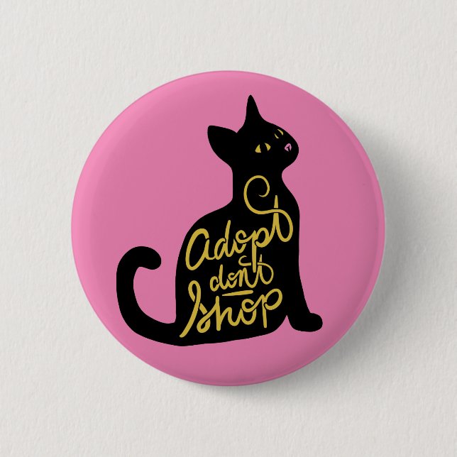 Macaron Rond 5 Cm Adopter Ne pas Acheter Noir Chat Adoption (Devant)