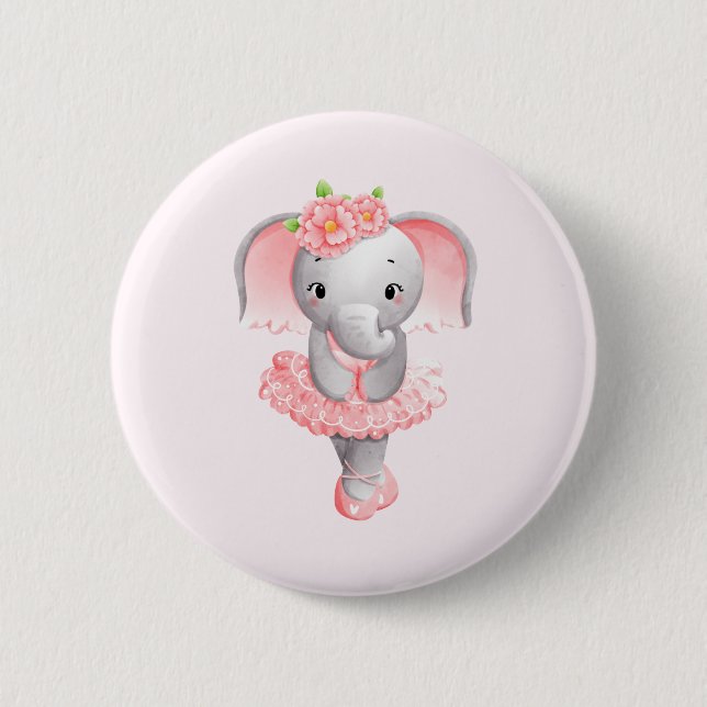 Macaron Rond 5 Cm Adorable Ballerina Elephant En Pointe (Devant)