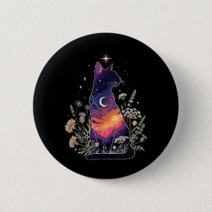 Macaron Rond 5 Cm Adorable Chat Mystique Amateur de Chatons Floral F