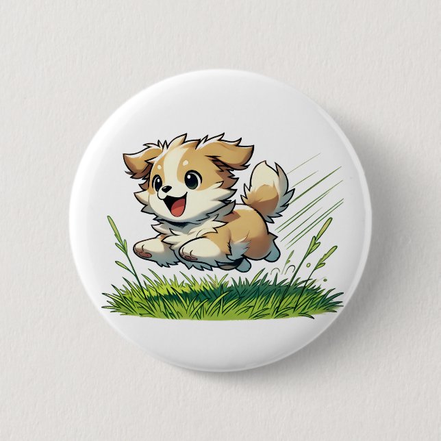 Macaron Rond 5 Cm Adorable chien courant joyeusement (Devant)