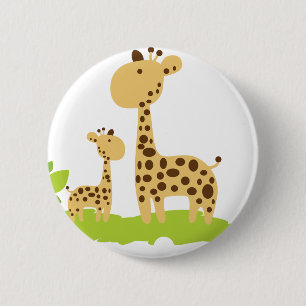 Macaron Rond 5 Cm Adorable maman & bébé Giraffe Vert & Jaune