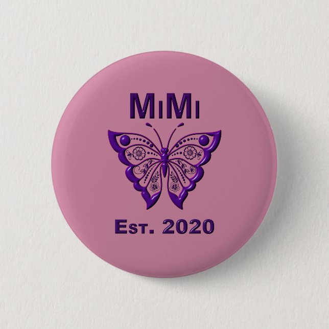 Macaron Rond 5 Cm Adorable Papillon Mimi "Est 2020" (Devant)