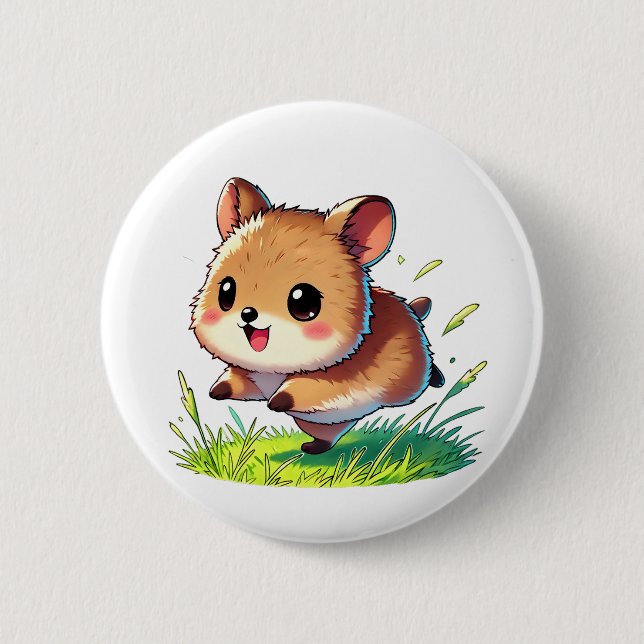 Macaron Rond 5 Cm Adorable quokka avec grand sourire courant (Devant)