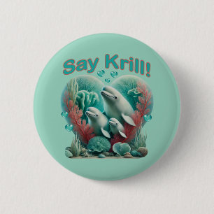 Macaron Rond 5 Cm Adorable "Say Krill" Baleine Portrait de famille