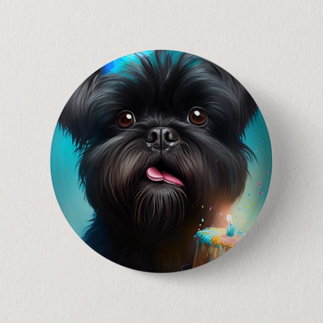 Macaron Rond 5 Cm Affenpinscher fête le gâteau des ballons d'anniver (Devant)