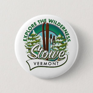 Macaron Rond 5 Cm Affiche de ski Stowe Vermont , Explore the Wildern