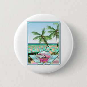 Macaron Rond 5 Cm Affiche de voyage de style vintage Salvador Brésil