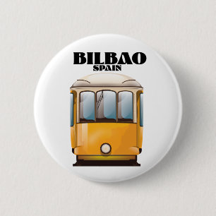 Macaron Rond 5 Cm Affiche de voyage en tramway à Bilbao en Espagne