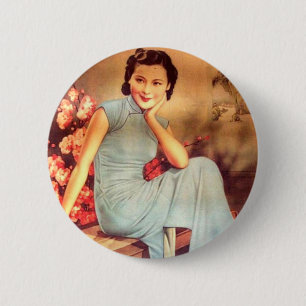 Macaron Rond 5 Cm affiche vintage chinoise vieille shanghai femme