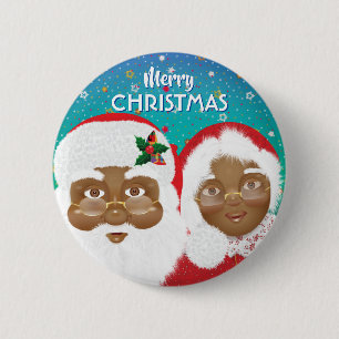 Macaron Rond 5 Cm African American Père Noël et Mme Claus Christma