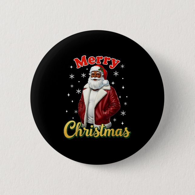 Macaron Rond 5 Cm African American Santa Christmas Cool Black X-mas  (Devant)