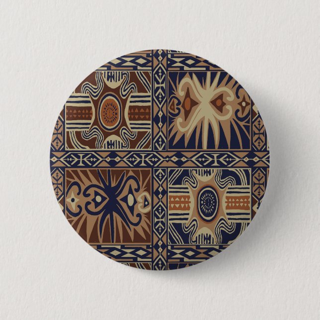 Macaron Rond 5 Cm African Tribal Collage contemporain (Devant)