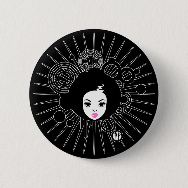 Macaron Rond 5 Cm Afro Chick (Devant)