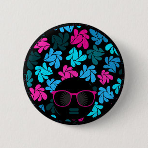 Macaron Rond 5 Cm Afro Diva Turquoise & Rose Chaud