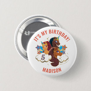 Macaron Rond 5 Cm Afro Unicorn   Filles magiques Anniversaire