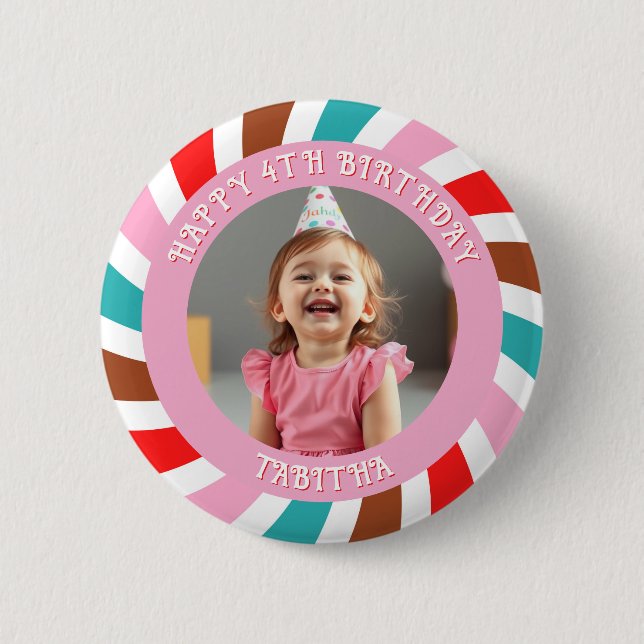 Macaron Rond 5 Cm Âge, nom et photo personnalisés Anniversaire (Devant)