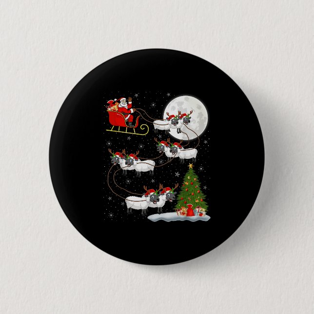 Macaron Rond 5 Cm Agneaux Mouton Père Noël Sleigh Flying Funny Magiq (Devant)