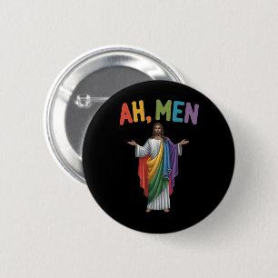 Macaron Rond 5 Cm Ah Men drôle LGBT Gay Pride Jésus Drapeau Arc-en-C