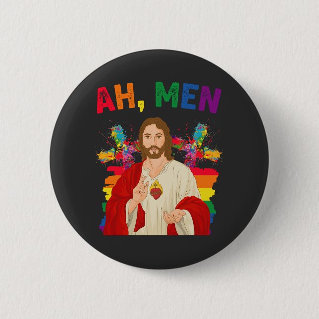 Macaron Rond 5 Cm Ah Men Funny LGBT Gay pride Jesus Christian (Devant)