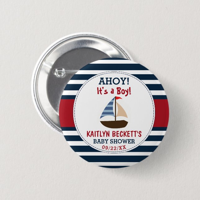 Macaron Rond 5 Cm Ahoy C'est un garçon ! Baby shower nautique (Devant & derrière)