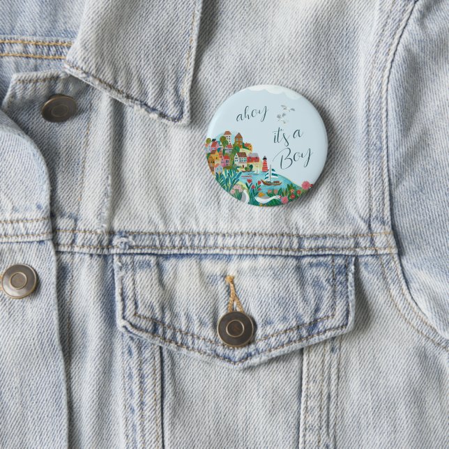 Macaron Rond 5 Cm Ahoy c'est une fête baby shower garçon (En situation)