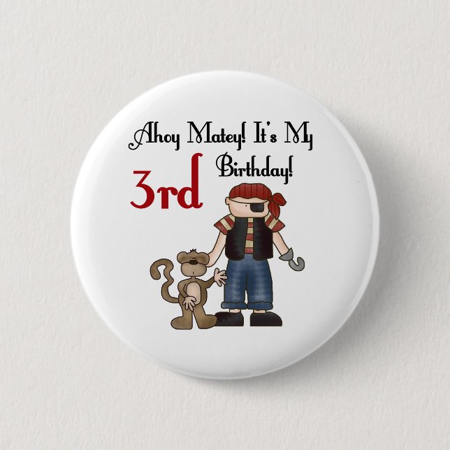 Macaron Rond 5 Cm Ahoy Matey Pirate 3ème Anniversaire Tshirts et cad (Devant)