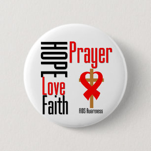 Macaron Rond 5 Cm AIDS Hope Love Faith Prayer Cross